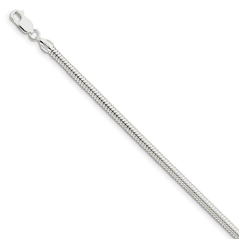 4mm, Sterling Silver Round Solid Snake Chain Bracelet, 8 Inch